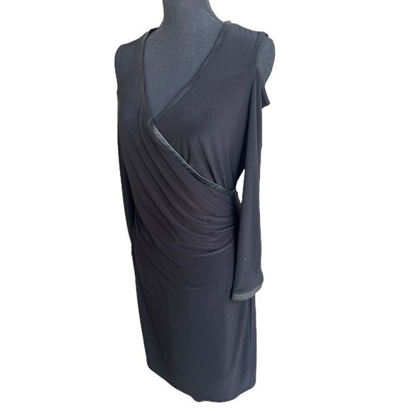 Laundry Women's Wrap Front Cold Sholder Long Sleeves Dress Black Size L - Picture 12 of 16